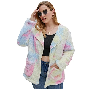 Womens Plus Size (L-5XL) Front Open Tie Dyed Sherpa Fleece Pullover, Oversized Tie Dye Teddy Coat