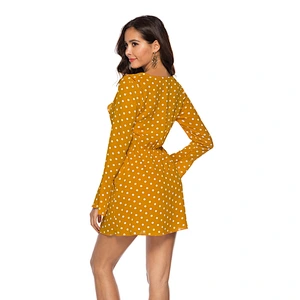 2021 Spring new - style sexy V neck wave dot flounce chiffon skirt horn sleeve