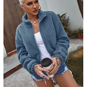 2021 Amazon Womens Solid Zip-up Jacket Sweatershirt Cropped Bomber Sherpa fleece pullover