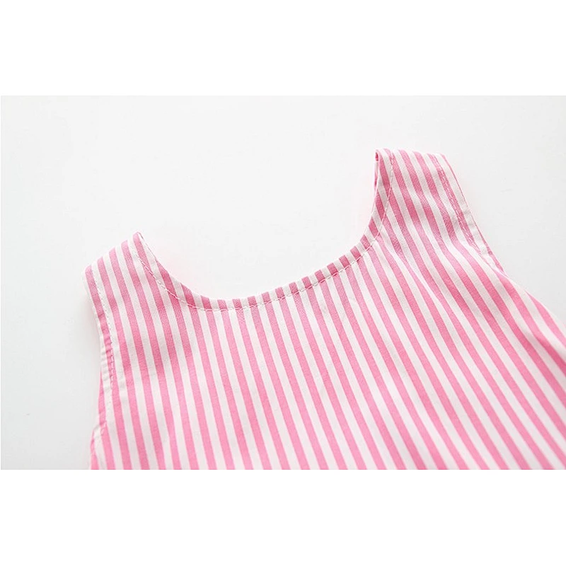 Baby Girls Striped Seersucker Bubble Straps Ruffle Bowknot Romper