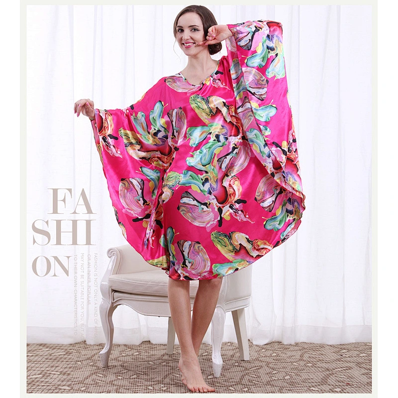 2021 New Wholesale Satin Slik Pajamas Dress Plus Size Batwing Sleeve Casual Pajamas