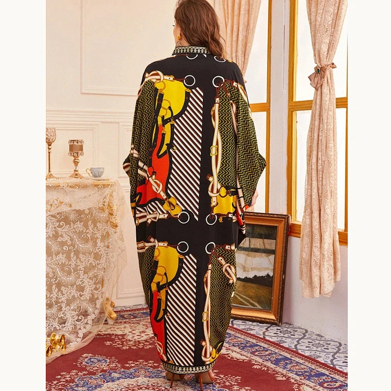 2021 New Plus Chevron And Chain Print Kaftan Dress