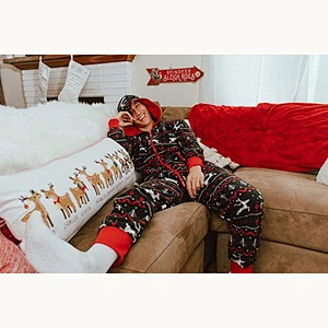 2021new onesize pajamas  Fair Isle Reindeer Jumpsuit  Christmas pajamas for man