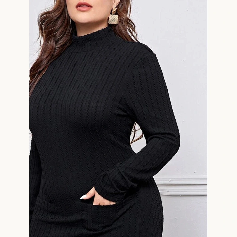 2021 New Plus Mock Neck Cable Knit Dress