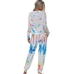 2021 new Casual wear Tie-dye printed sweater two-piece female fashion sport