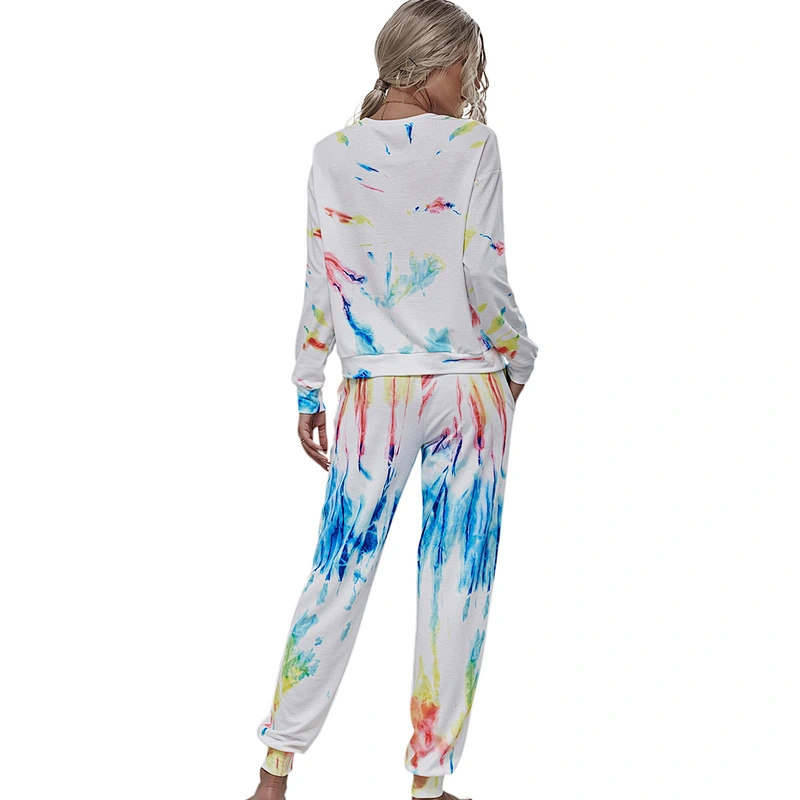 2021 new Casual wear Tie-dye printed sweater two-piece female fashion sport