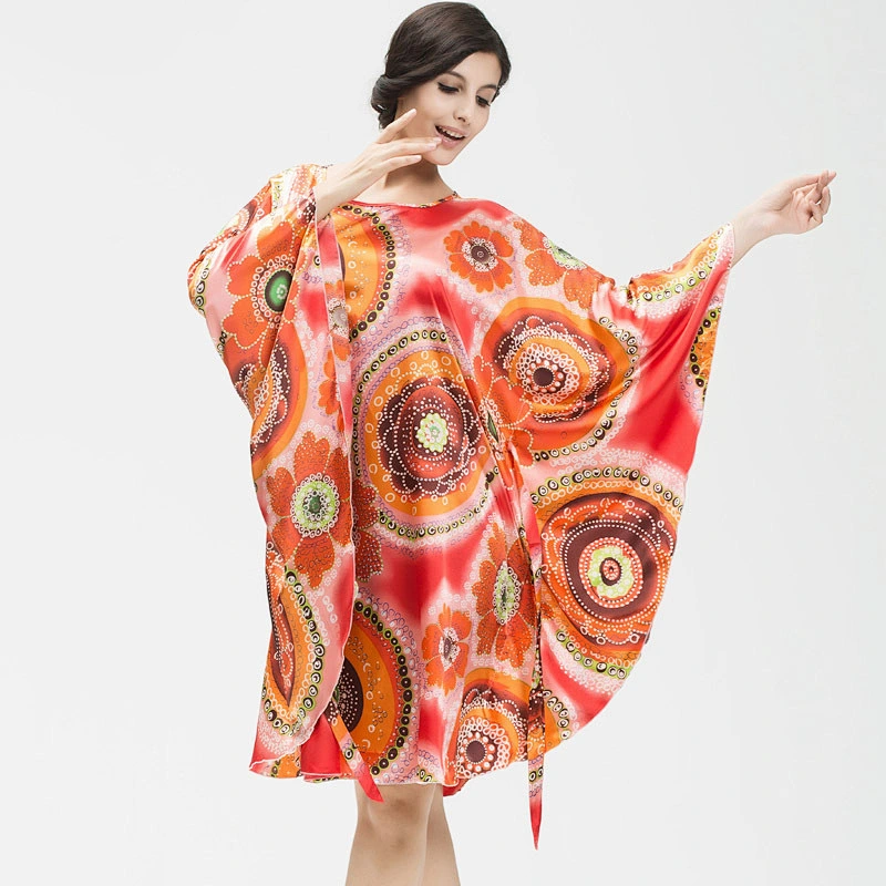 2021 New Wholesale Satin Slik Pajamas Dress Plus Size Batwing Sleeve Casual Pajamas