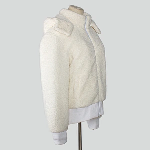 Custom Logo Winter Warm Womens Wool Lamb Teddy Jacket Full Zip Up Hooded Sherpa Fleece Pullover