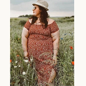2021 New Plus Off Shoulder Shirred Split Ditsy Floral Dress