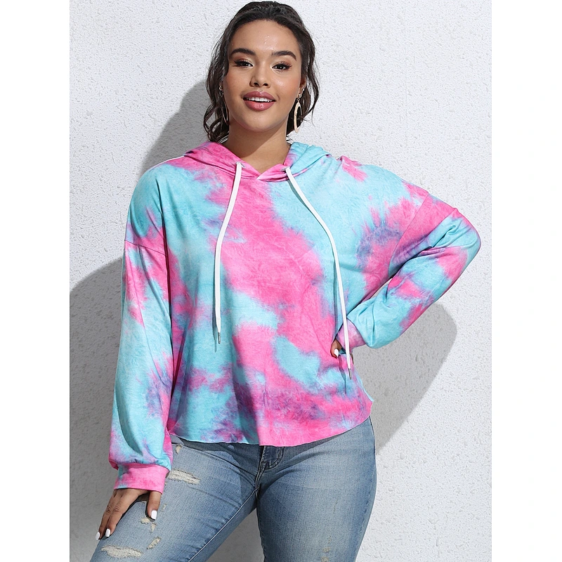 Custom Logo Women's Long Sleeve Sweatshirt Plus size Tie Dyed Crop Hoodies Pullover