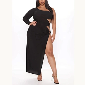 Cheapest Wholesale Cut Out Maxi Sexy  Evening Club  Dress Plus Size 3 around Copper Button Half side cuffless floor- lengh