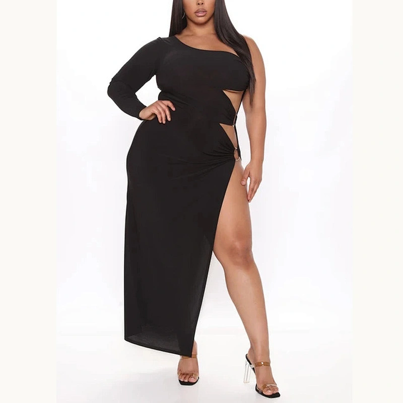 Cheapest Wholesale Cut Out Maxi Sexy  Evening Club  Dress Plus Size 3 around Copper Button Half side cuffless floor- lengh