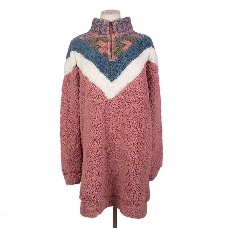 2021 New Customized Wool Sweatshirts Hoodies 1/4 Zipper Floral Pattern Sherpa Fleece Pullover for Men Women