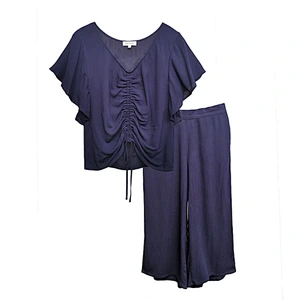 Customized INS style spring summer women drawstring Tops wide leg pants home clothing cotton pajamas set
