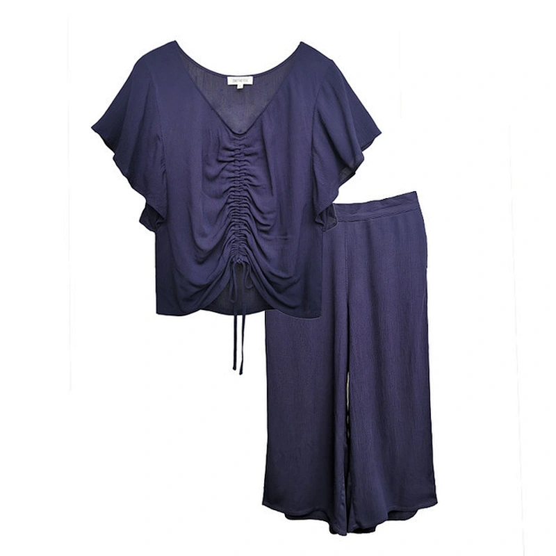 Customized INS style spring summer women drawstring Tops wide leg pants home clothing cotton pajamas set