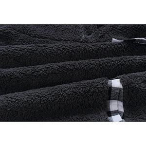 Womens Fuzzy Fleece Pullover Plaid Print Sherpa Sweatshirt Button Collar Tops With Pockets