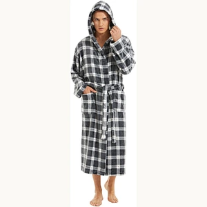 2021 new  Men Fleece Robe Warm Soft Plush Light weight Hooded Robes Shawl Collar Spa Bathrobe