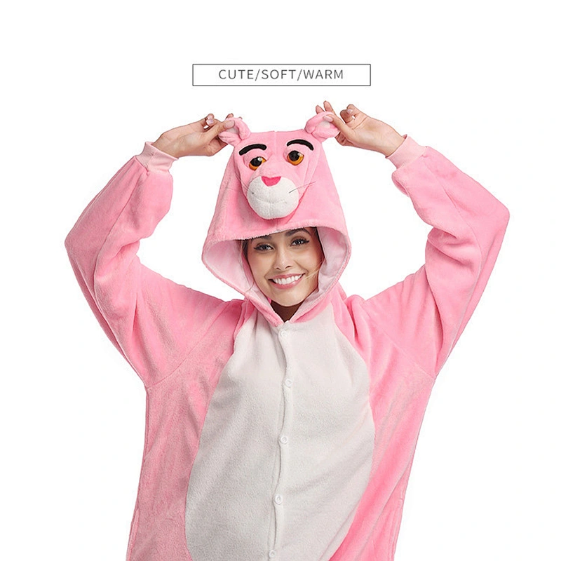 2021wholesale new flannel onesie pajamas cartoon pajamas 3D pink panther lovely animal pajamas set