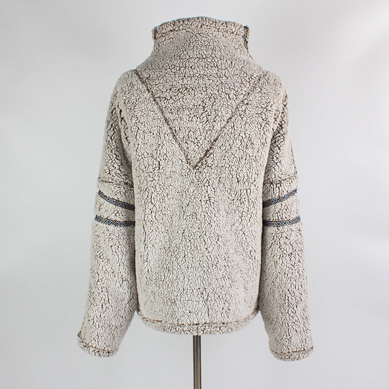 Womens Fuzzy Long Plush Teddy Sweatshirt Two Side Pocket Half Zip Sherpa Fleece Pullover