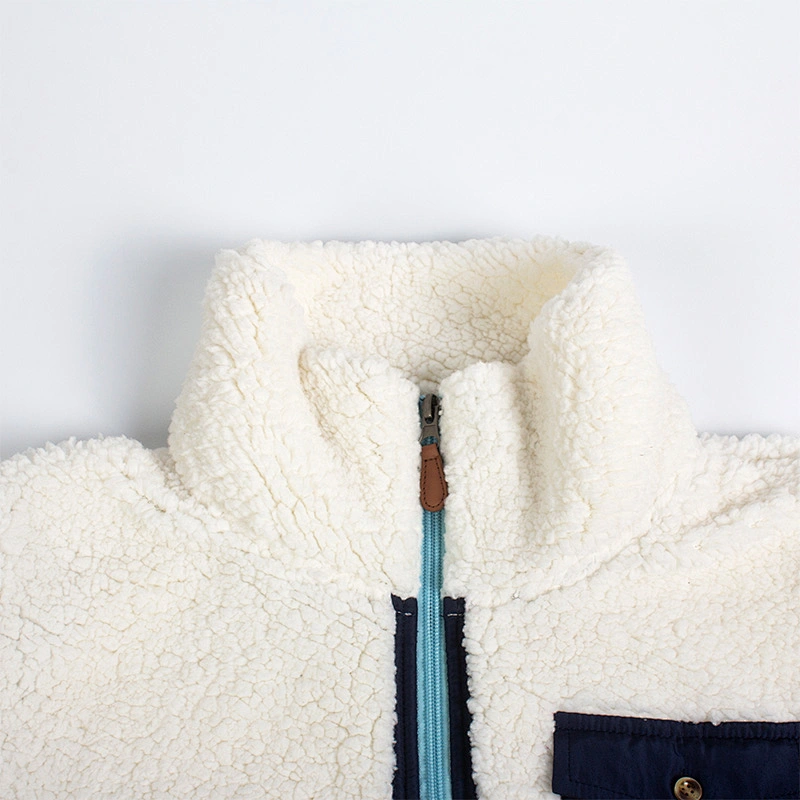 Factory Direct Fuzzy Front Pocket Sweatshirt Half Zip Turn Down Collar Sherpa Fleece Pullover