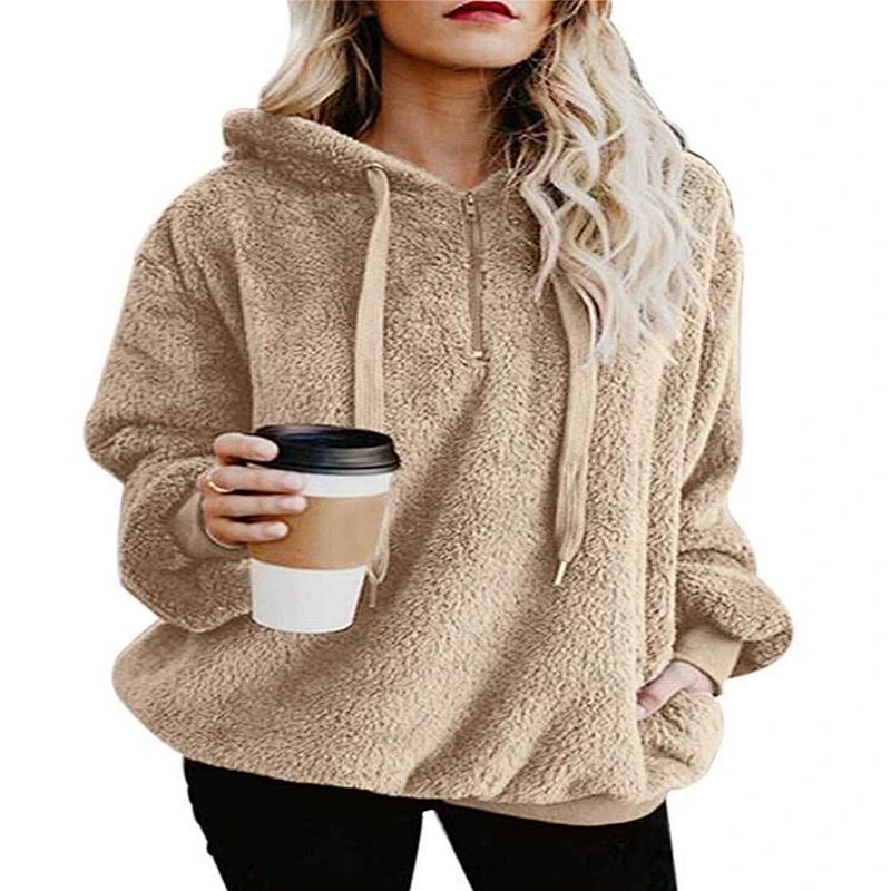 2020 Hot Sale Long Sleeve Hooded Solid Color Women's Sweater