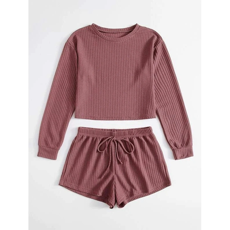 2021new casual wear solid tee with knot shorts loungewear set
