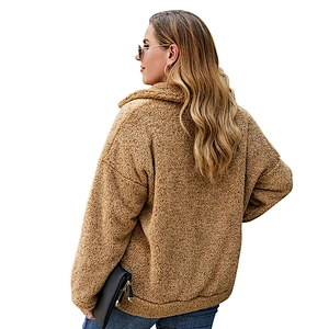 Amazon Hot Womens Fuzzy Lapel Plus Size Full Zipper Sherpa Fleece Hoodies Pullover with front pocket