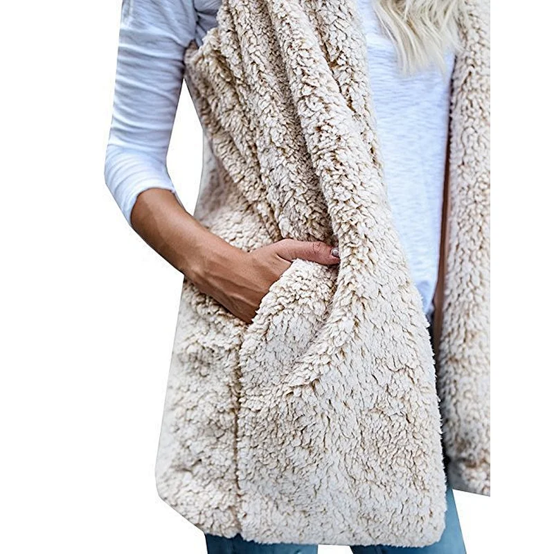 Winter Warm Vest Women Hoodie Casual Coat Faux Fur Sherpa Jacket