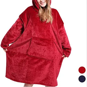 Reversible Blanket Sweatshirt Oversized Wearable Sherpa Fleece Hoodie Blanket pullover with Pocket