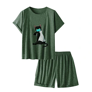 2021 Amazon new arrival  women pajamas summer pajamas large-size printed short-sleeved pajamas