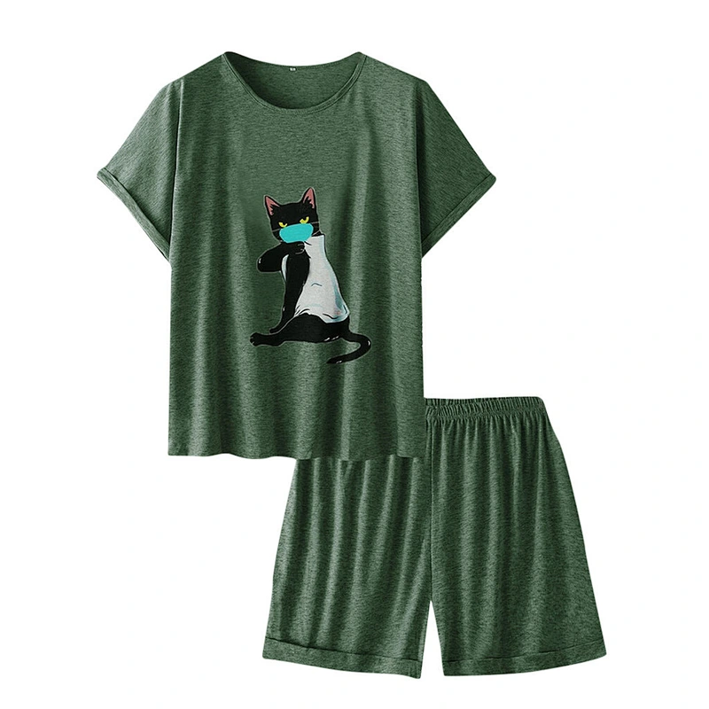2021 Amazon new arrival  women pajamas summer pajamas large-size printed short-sleeved pajamas