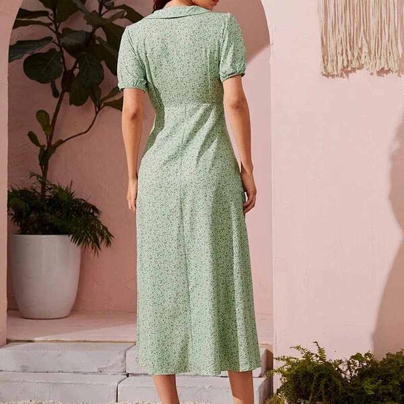 2021 New Arrival Ditsy Floral Puff Sleeve A-line Dress Ladies Dresses Elegant