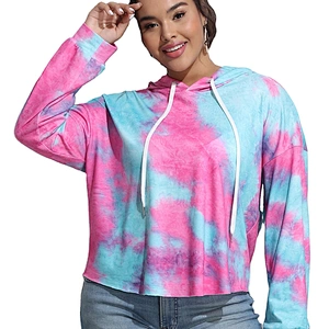 Custom Logo Women's Long Sleeve Sweatshirt Plus size Tie Dyed Crop Hoodies Pullover