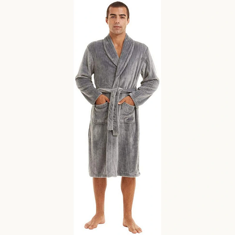 2021 new Men Robe Towel Plush Spa Fleece Kimono Bathrobe Soft Light weight Full Length Robe