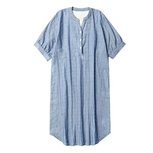 2021 new cotton women's thin pyjamas long dress Casual Comfortable blouse with short sleeves