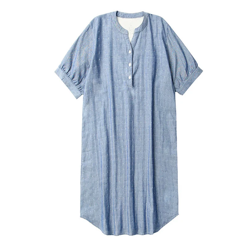 2021 new cotton women's thin pyjamas long dress Casual Comfortable blouse with short sleeves