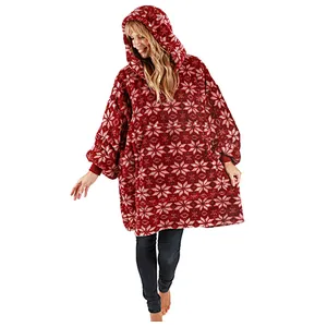 2021 New Wearable Blanket Sweatshirt Winter Christmas Oversized Plush Sherpa Blanket Hoodie with Pocket