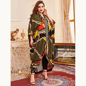 2021 New Plus Chevron And Chain Print Kaftan Dress