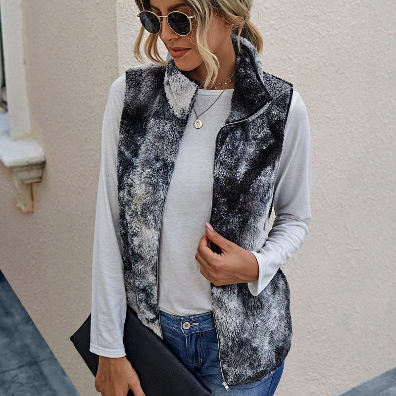 Custom design Women Sleeveless Jacket Outwear Full Zipper Patchwork Sherpa Fleece Vest