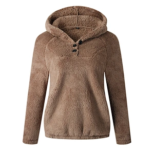 YIWU Factory Womens Fleece Sweatershirt Solid color Button Sherpa Fleece Pullover Hoodie