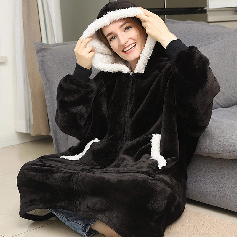 Custom Hoodie Blanket Sweatshirt Oversize Wearable Sherpa Zip-up Blanket Huggle Hoodie