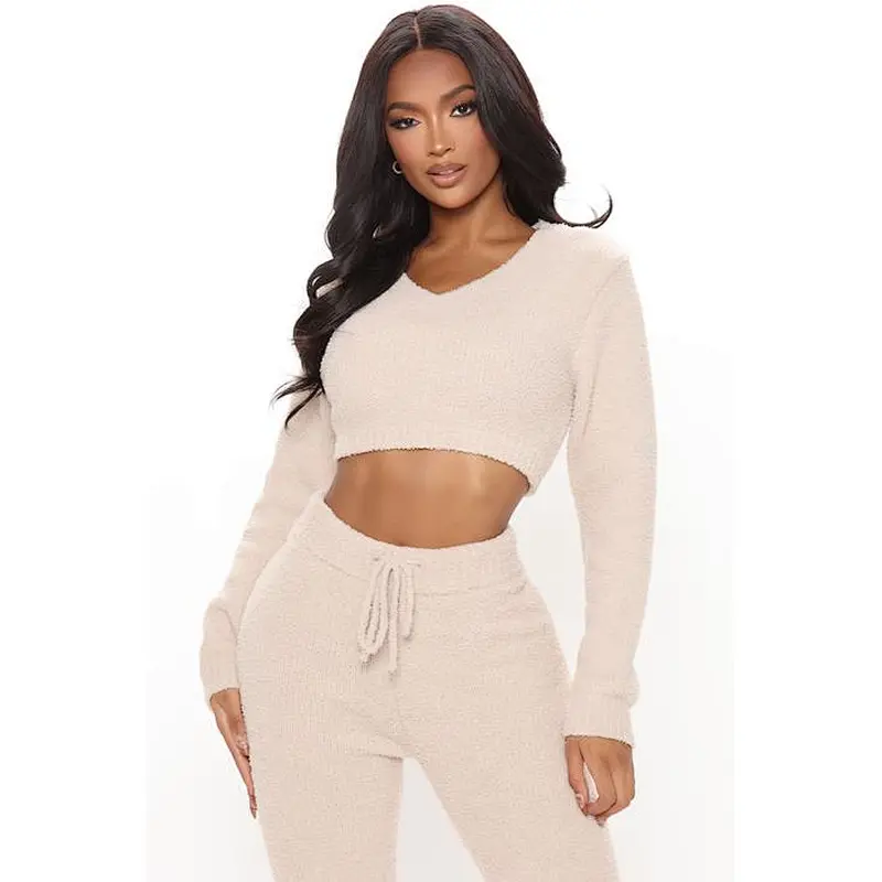 2021Amazon Women Pajamas Set Cozy Fuzzy Legging Set Taupe
