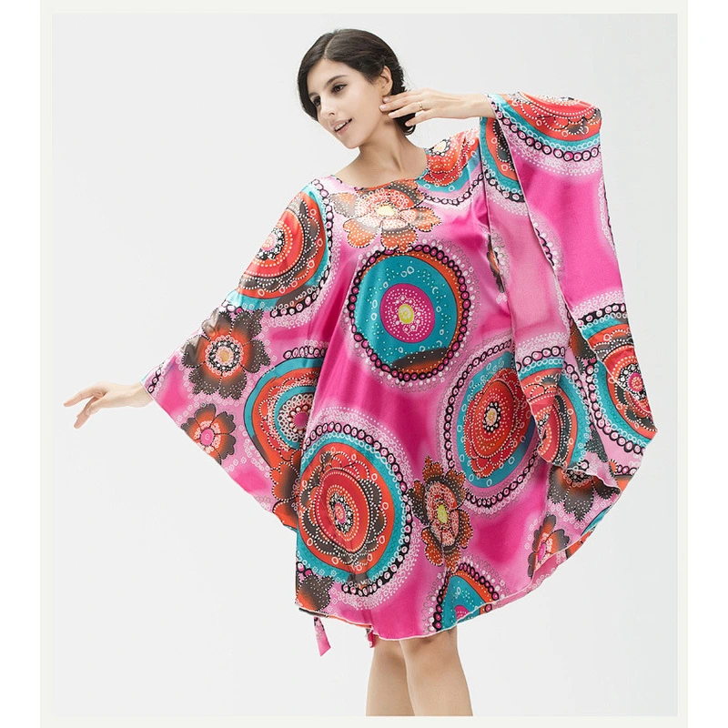 2021 New Wholesale Satin Slik Pajamas Dress Plus Size Batwing Sleeve Casual Pajamas