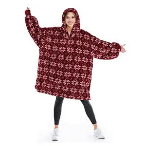 2021 New Wearable Blanket Sweatshirt Winter Christmas Oversized Plush Sherpa Blanket Hoodie with Pocket