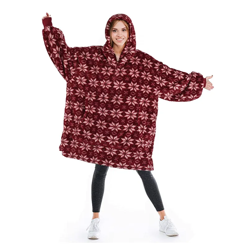2021 New Wearable Blanket Sweatshirt Winter Christmas Oversized Plush Sherpa Blanket Hoodie with Pocket