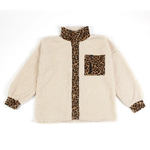 Factory Direct Womens Long Sleeve Teddy Bear Coat Full Button Fuzzy Leopard Print Sherpa Fleece Pullover