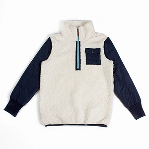 Factory Direct Fuzzy Front Pocket Sweatshirt Half Zip Turn Down Collar Sherpa Fleece Pullover