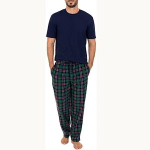 2021Amazon Men Pajamas Knit Fleece Pant and Jersey Top Pajama Set