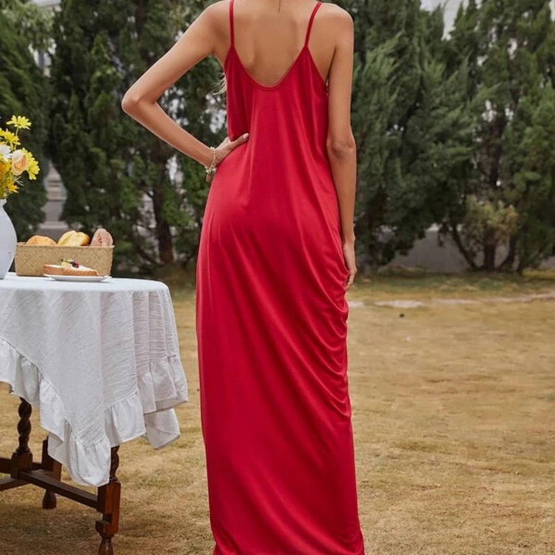 2021 New Arrival Draped Solid Maxi Ca mi Dress Party Ladies Party  Dress