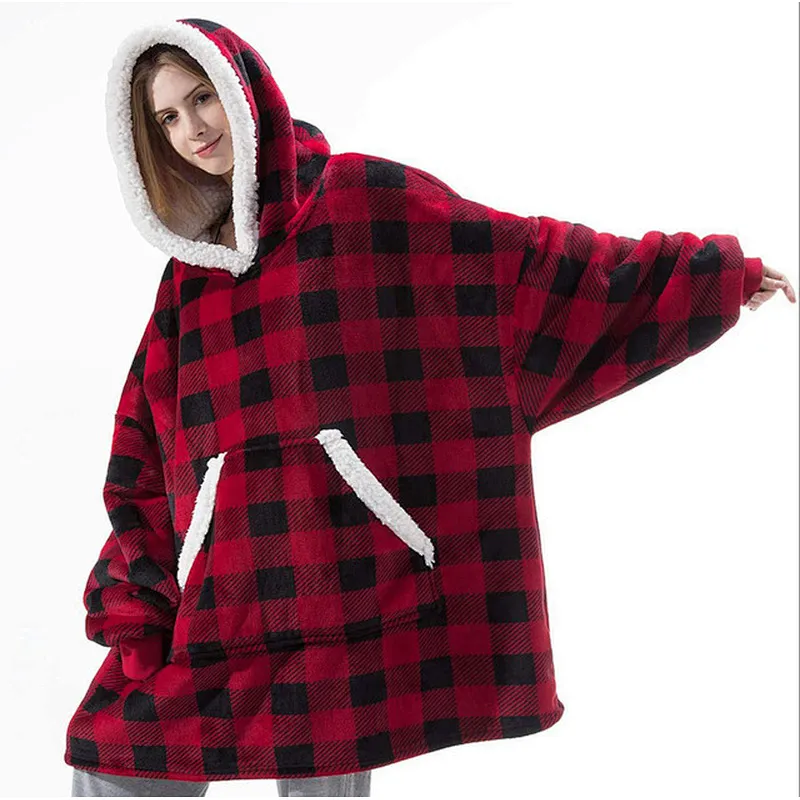 Amazon Top Seller Oversize Blanket Sweatshirt Unisex Sherpa Fleece Hoodie Blanket with Kangaroo Pocket